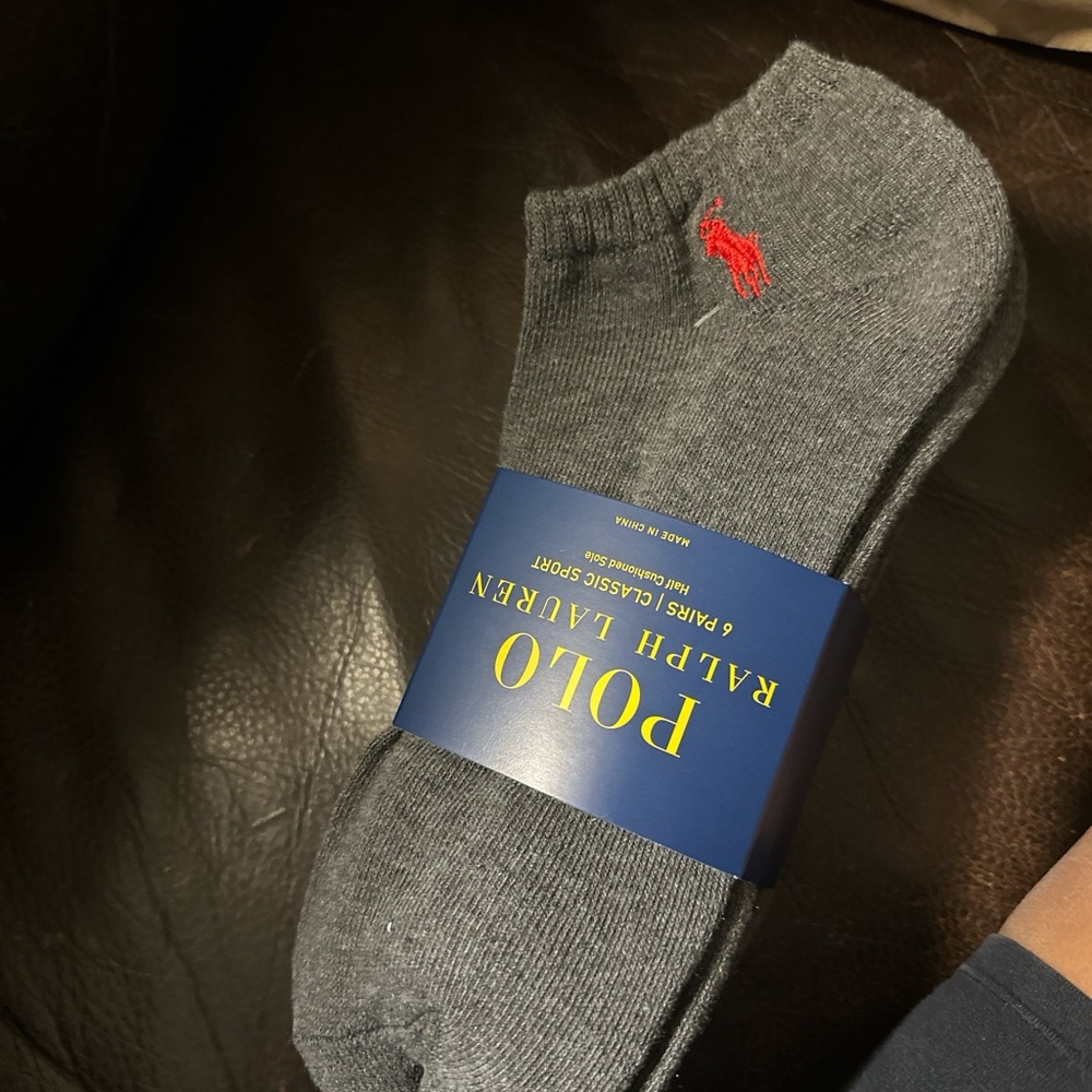 Polo by Ralph Lauren Men's Grey Ankle Socks with Red Pony - 6 Pack